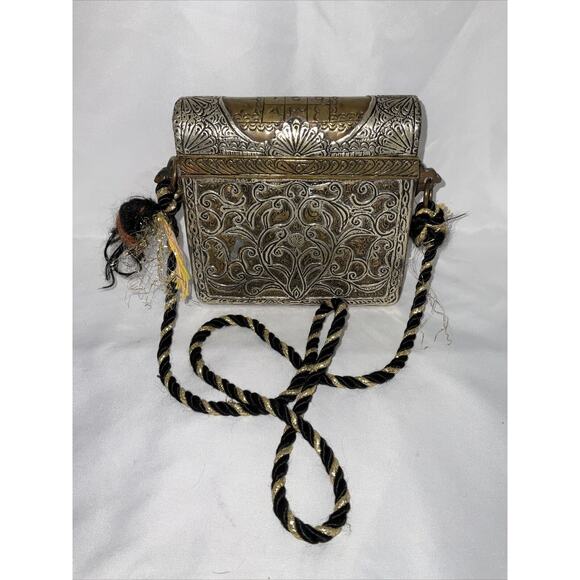 OLD MOROCCAN SILVER BRASS METAL BOOK CASE HOLDER BOX PURSE - Picture 1 of 10